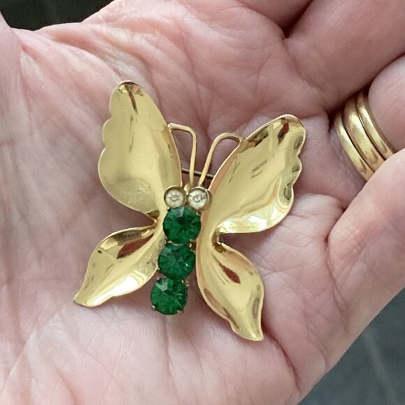 Vintage vermeil sterling butterfly brooch + earrings signed Coro Craft - Picture 3 of 5